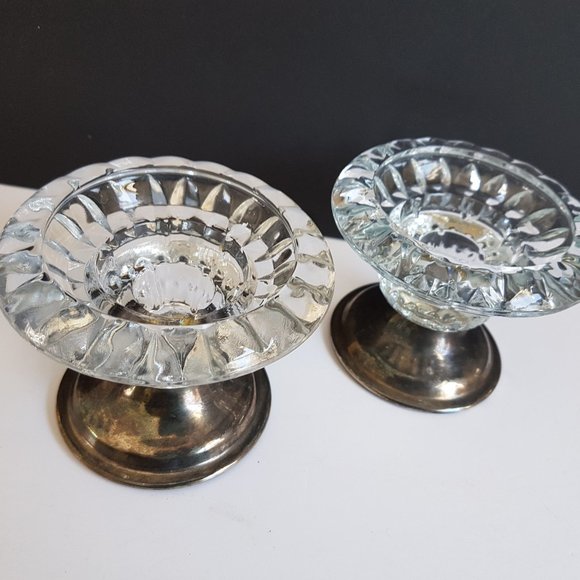 Candle Holders Silver Plate on Steel with Glass Set Vintage - Picture 1 of 4